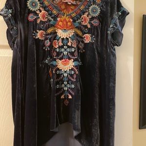 Johnny Was Velvet Embroidered Drape Top